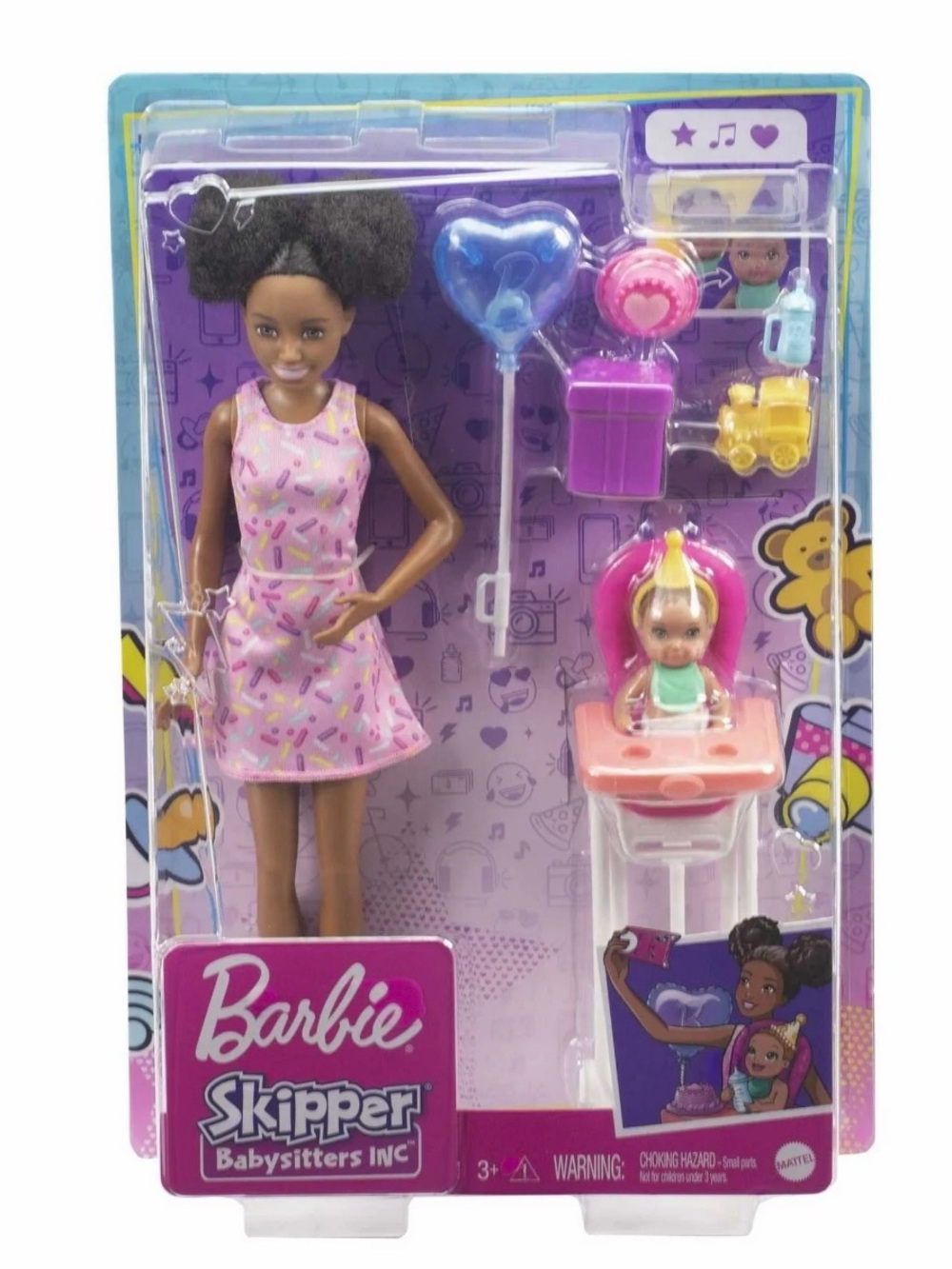 NIP Barbie Skipper Babysitters Inc. Birthday Playset with Brown Doll